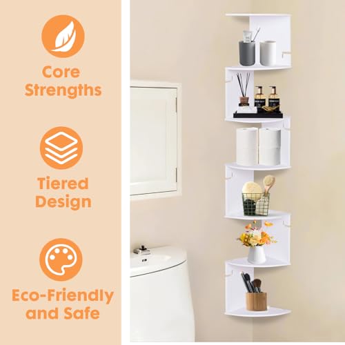 ShellKingdom Corner Shelf Wall Mount, 7 Tier Corner Bookshelf, Floating Display Shelves for Home, Living Room, Bedroom, Office, Bathroom, Small Spaces Decorations - size: 7 Tier