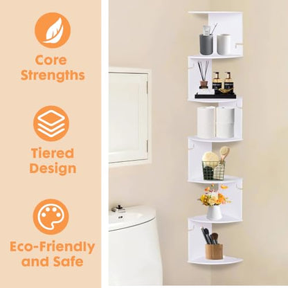 ShellKingdom Corner Shelf Wall Mount, 7 Tier Corner Bookshelf, Floating Display Shelves for Home, Living Room, Bedroom, Office, Bathroom, Small Spaces Decorations - size: 7 Tier