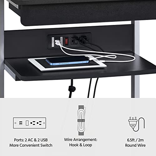 Yaheetech Small Rolling Computer Desk with Power Outlet, Laptop Cart, Black | A Small Rolling Desk with a Power Outlet, 2 USB Ports, a Drawer, and a Shelf Fits a Laptop and Printer into Tight Spaces.