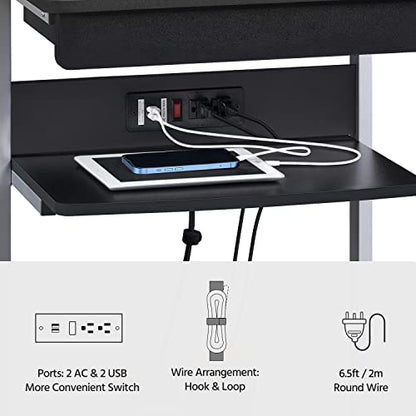 Yaheetech Small Rolling Computer Desk with Power Outlet, Laptop Cart, Black | A Small Rolling Desk with a Power Outlet, 2 USB Ports, a Drawer, and a Shelf Fits a Laptop and Printer into Tight Spaces.