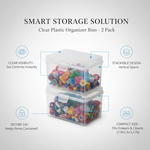2-Pack Clear Plastic Storage Bins with Lids - Stackable PP Organizer Boxes for Drawers, Pantry, Closet & Desktop