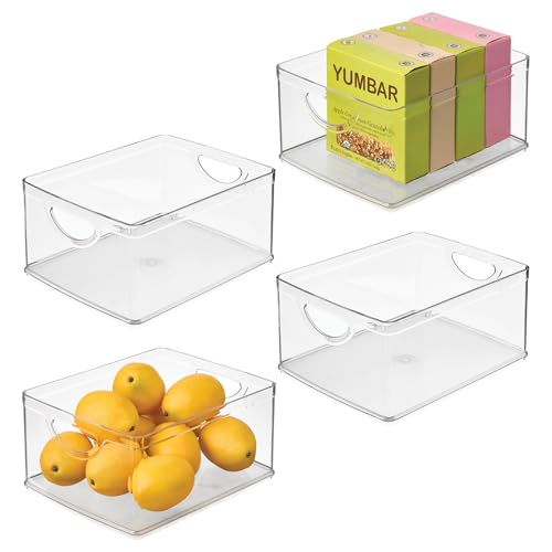 iDesign Plastic Stackable Kitchen Cabinet Storage Bin, Clear, 4-Pack | With Handles, Pantry Organizer - size: Medium, style: Pack of 4