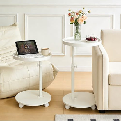 C Table End Table Adjustable Height, Couch Tables That slide under for Small Spaces, 360°Swivel TV Tray Table, C Shaped Side Tables Living Room and Bedroom for Sofa, Bed, Chair, Snack (White Color) - color: White
