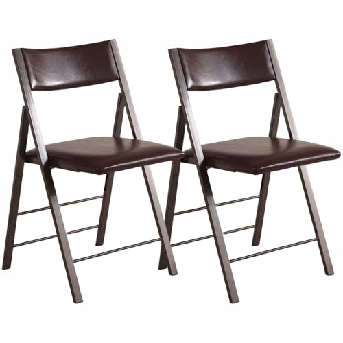 Folding Chairs 2 Pack, 450Lbs Steel Frame Foldable Dining Chairs, Brown | 1.37" Folded, Waterproof Rustproof Indoor Outdoor Padded Folding Chairs for Dining Room, Conference Rooms, Weddings, Events - color: Brown
