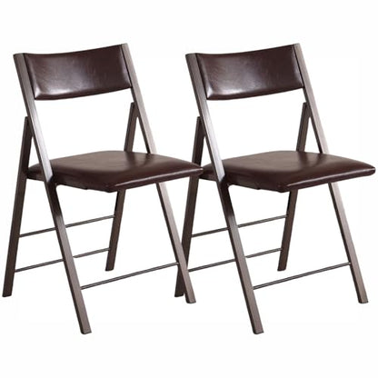 Folding Chairs 2 Pack, 450Lbs Steel Frame Foldable Dining Chairs, Brown | 1.37" Folded, Waterproof Rustproof Indoor Outdoor Padded Folding Chairs for Dining Room, Conference Rooms, Weddings, Events - color: Brown
