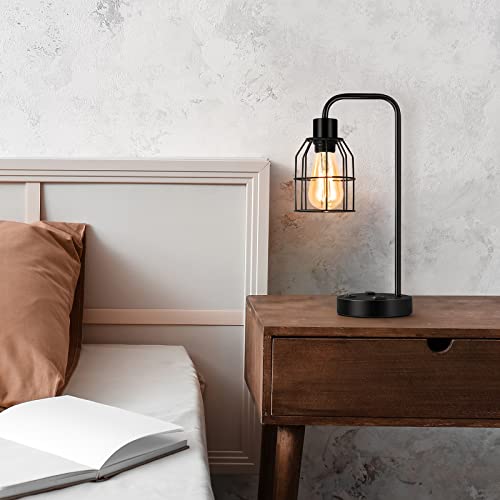 BTY Bedside Lamps Set of 2 Industrial Table Lamp with Dual USB Charging Ports and 2 Prong AC Outlet Farmhouse Nightstand Desk Lamps Edison Lamp with Metal Wire Cage for Bedroom Living Room - size: CAGE 3