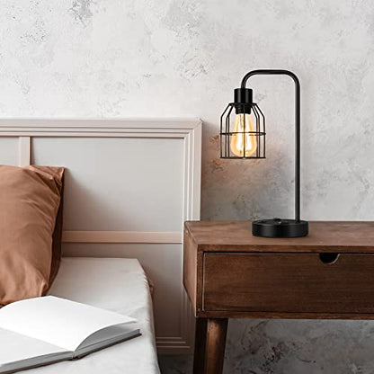 BTY Bedside Lamps Set of 2 Industrial Table Lamp with Dual USB Charging Ports and 2 Prong AC Outlet Farmhouse Nightstand Desk Lamps Edison Lamp with Metal Wire Cage for Bedroom Living Room - size: CAGE 3