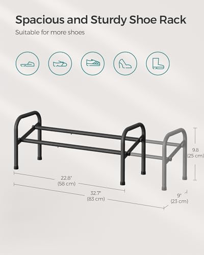 SONGMICS Expandable Shoe Rack, 1 Tier Shoe Rack Shelf, Adjustable Shoe Organizer Storage for 10 Pairs of Shoes, Metal Free Standing Shoe Racks for Closet, Front Door Entryway, Easy Assembly, Ink Black - size: 1 Tier (9.8"H)