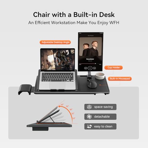 Ergonomic Office Chair-Home Office Desk Chair with Footrest, Auto-Following Backrest & Headrest, 4D Armrests, 96°-136° Recline - color: Black, size: Laptop Table + Auto-following Headrest