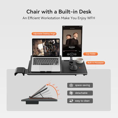 Ergonomic Office Chair-Home Office Desk Chair with Footrest, Auto-Following Backrest & Headrest, 4D Armrests, 96°-136° Recline - color: Black, size: Laptop Table + Auto-following Headrest
