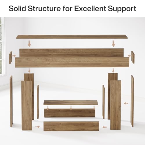 Tribesigns 63" Console Table, Farmhouse 2-Tier Entryway Table with U-Shaped Base, Narrow Long Wood Sofa Table Behind Couch Table for Living Room, Hallway, Foyer, Light Brown - color: Light Brown