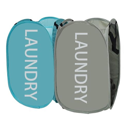 Mesh Laundry Hamper 2Pack Pop Up Hamper with Strong Handles, Collapsible Laundry Basket for Home, Bathroom, Bedroom, Travel Storage Hamper(Grey + Sky Blue) - color: Grey + Skyblue