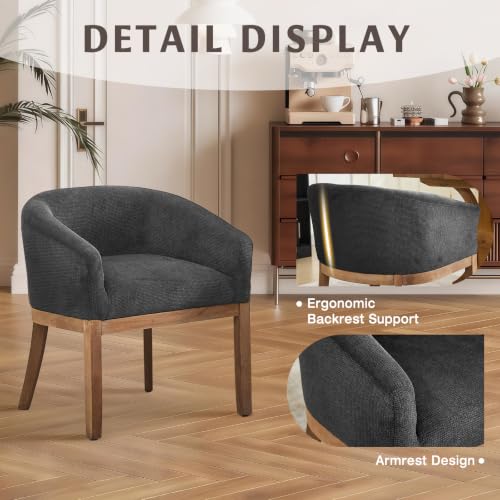 Modern Upholstered Barrel Dining Chair Set of 6, Natural Hardwood Frame, Farmhouse Linen Chairs for Dining Room, Kitchen(Charcoal) - color: Black (Charcoal), size: Set of 6