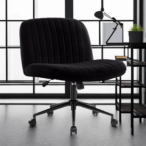IWMH Criss Cross Office Chair with Wheels Cross Legged Desk Chair Armless | Black Computer Chair Vanity Chair Wide Seat Swivel Task Chair for Home Office Bedroom Make Up Small Space Height Adjustable - color: Black With Wheels