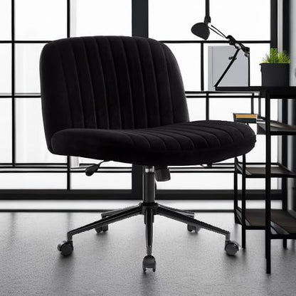 IWMH Criss Cross Office Chair with Wheels Cross Legged Desk Chair Armless | Black Computer Chair Vanity Chair Wide Seat Swivel Task Chair for Home Office Bedroom Make Up Small Space Height Adjustable - color: Black With Wheels
