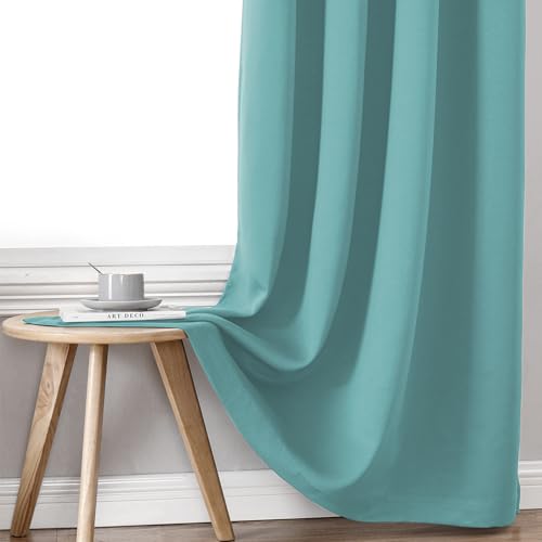 ChrisDowa 100% Blackout Curtains for Bedroom 63 Inches Long 2 Panels Set | 2 Thick Layers, Thermal Insulated, Light Blocking, Grommet, Window Treatment, Living Room Drapes, Aqua, 38 x 63 Inch - color: Aqua, size: 38"W x 63"L (Pack of 2)