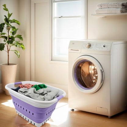 SAMMART 37L (9.77 gallon) Collapsible Plastic Laundry Basket - Foldable Pop Up Storage Container/Organizer - Space Saving Hamper/Basket (1, White/Lt. Purple) - color: White/Lt. Purple