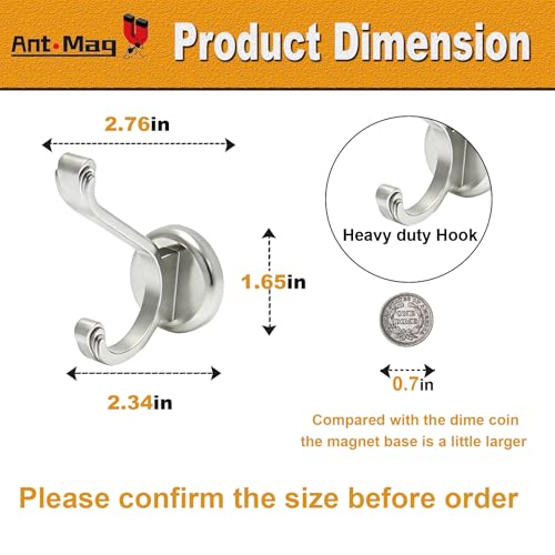 Ant Mag Magnetic Hooks Heavy Duty 140LBS, Neodymium Wall Coat Hooks 2 Pack | Strong Magnet Hooks for Hanging Coats, Robes, Backpacks, Bags, Hats, Keys, Mugs, Cups, Towels,Silver - color: Silver, size: 2 Pack