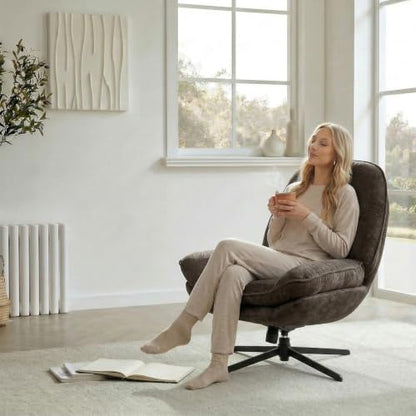 GINGO 24" High Back Swivel Accent Chair Set of 2 for Living Room, Brown | Large Accent Chair, Comfy Reading Chair Oversized, Slightly Rocking Upholstered Armchair, Ergonomic Fabric Modern Chair - color: Brown