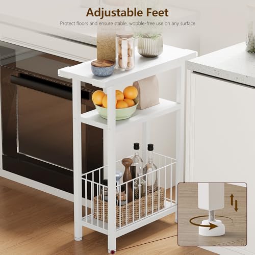 Heybly Narrow Side Table for Small Space, 25.2" Tall Nightstand HET004WT1 | Thin Bedside Table with Storage Basket, Skinny End Table, Couch Table for Living Room, Bedroom, Study, White - color: White, style: DIY Basket