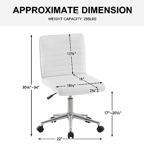 Furnimart Armless Swivel Rolling Desk Chair, Adjustable Faux Leather Vanity Chair with Gold Legs, Cute Task Chair with Wheels for Living Room Bedroom Studying Small Places (PU White) - color: Pu-white