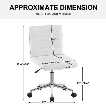 Furnimart Armless Swivel Rolling Desk Chair, Adjustable Faux Leather Vanity Chair with Gold Legs, Cute Task Chair with Wheels for Living Room Bedroom Studying Small Places (PU White) - color: Pu-white