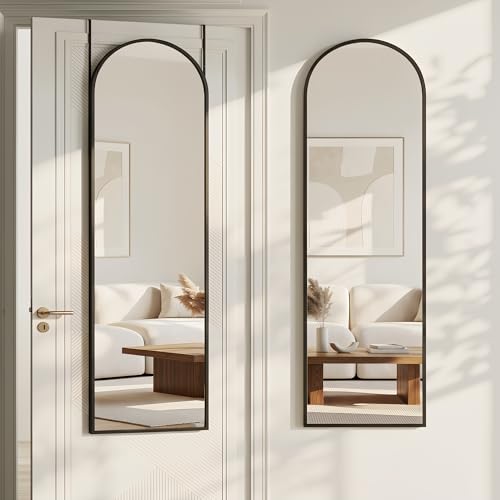 Antok Full Length Over-the-Door Hanging Mirror - Freestanding Wall Mount Leaning Body Mirror for Bedroom Living Room Entryway, 48" L x 14" W, Black - color: Black, size: 48"L x 14"W