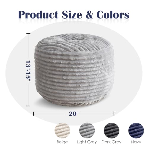 Round Ottoman,Corduroy Pouf Foot Rest,Light Grey,20x15 in | Storage Ottoman Footstool for Living Room,20x15 Soft Floor Poufs,Memory Foam Filling,Footrest only - color: Light Grey, size: 20"D x 20"W x 15"H