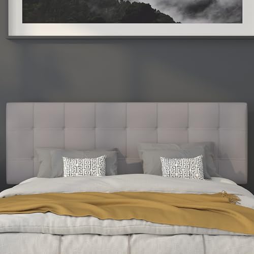Quilted Tufted Queen Size Headboard in Light Gray Fabric - color: Light Gray, size: Queen
