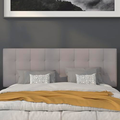 Quilted Tufted Queen Size Headboard in Light Gray Fabric - color: Light Gray, size: Queen