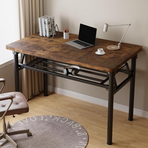 Folding Desk, 31.5" Foldable Desk for Small Spaces - Space Saving Folding Computer Desk, Portable Compact Design for Home Office, Bedroom, Dorm & Apartment, No Assembly Required - color: Frame：black/Board：rustic Brown, size: 31.5"*19.7"