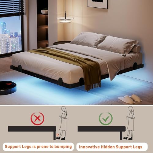 qimamo 14 Inch Floating King Bed Frame with Smart LED Lights and Charging Station, Modern Metal King Bed Frame, Easy to Assemble, No Box Spring Needed - size: King (U.S. Standard), style: Floating Look 14"