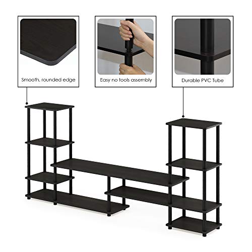 Furinno Turn-N-Tube TV Stand, Wide Open Frame Entertainment Center with Storage, TV Console with Tall Side Shelves for TV up to 48 Inch, for Living Room, Bedroom, Espresso - color: Espresso, style: 78 Inch - 9 Tiers