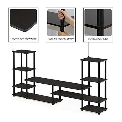 Furinno Turn-N-Tube TV Stand, Wide Open Frame Entertainment Center with Storage, TV Console with Tall Side Shelves for TV up to 48 Inch, for Living Room, Bedroom, Espresso - color: Espresso, style: 78 Inch - 9 Tiers