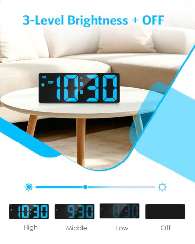AMIR Digital Alarm Clock, 6.3" Large LED Display Bedside Clock | Auto Night Dimming, 12/24H, Adjustable Snooze, Dual Power Supply, Bedroom Office - color: Blue