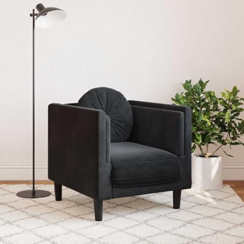 Velvet Sofa Chair with Removable Cushion, Black Velvet Upholstery, Solid Wood Frame, Single Seating Accent Chair for Living Room - color: Black, size: 1 & Sofa