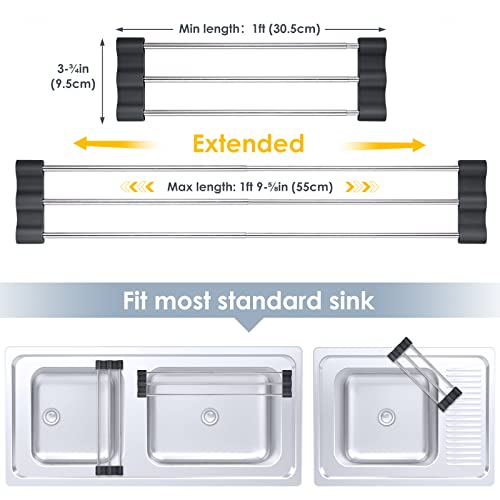 Tomorotec Adjustable Over-The-Sink Kitchen Rack, BPA-Free, Black | Holds 16.5 Lbs; For Dishcloths, Sponges, and Brushes - Heat-Resistant Stainless Steel with Slim, Expandable Design - color: Black