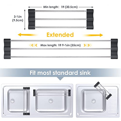 Tomorotec Adjustable Over-The-Sink Kitchen Rack, BPA-Free, Black | Holds 16.5 Lbs; For Dishcloths, Sponges, and Brushes - Heat-Resistant Stainless Steel with Slim, Expandable Design - color: Black