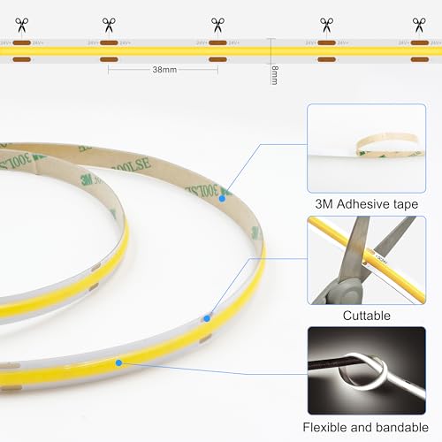 AXMOTUT 65.6ft COB LED Strip Light Natural White, High Bright LED Strips with 320LEDs,RF Remote and UL Power Supply,4000K Dimmable LED Lights for Bedroom,Kitchen,DIY Home Decoration, 2 Rolls of 32.8ft - size: 4000K/65.6ft