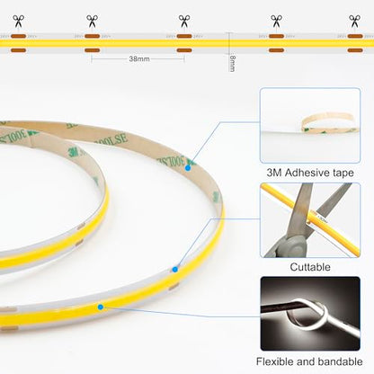 AXMOTUT 65.6ft COB LED Strip Light Natural White, High Bright LED Strips with 320LEDs,RF Remote and UL Power Supply,4000K Dimmable LED Lights for Bedroom,Kitchen,DIY Home Decoration, 2 Rolls of 32.8ft - size: 4000K/65.6ft