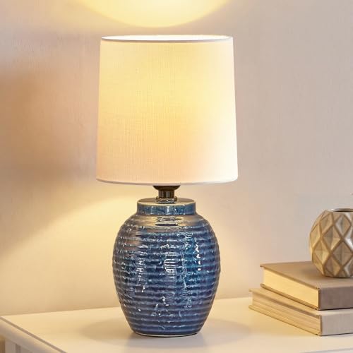 EJIAXIN Small Bedside Lamps -13.75" Farmhouse Table Lamps - Classic Ceramic Table Lamp for Bedroom, Living Room, Nightstand, Office, Side Desk Lamp, End Table - style: Coastal