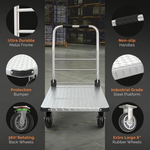 3000 lbs. Capacity Foldable Push Cart Dolly | Moving Platform Hand Truck | Heavy Duty Space Saving Collapsible | Swivel Flat Bed Wagon - Furniture Luggage Lifting - color: Silver, size: 3000 lbs.