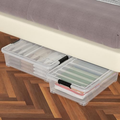25 Quart Clear Under Bed Storage Container with Wheels, 4 Packs | Stackable Plastic Underbed Bin with Lid - size: 25 Quart