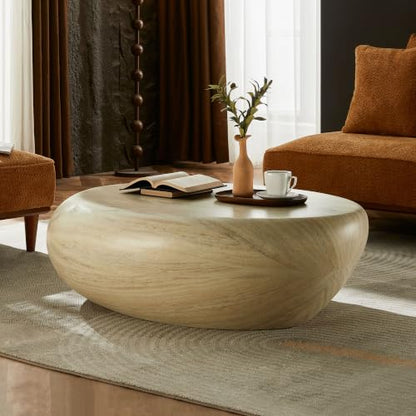 43.3" Oval Concrete Coffee Table, Travertine Style Stone Table | Modern Faux Stone Center Table, Accent Tea Table for Living Room, Drum Fiberglass Coffee Table, No Need Assembly - color: A-43.3" Mars Pattern