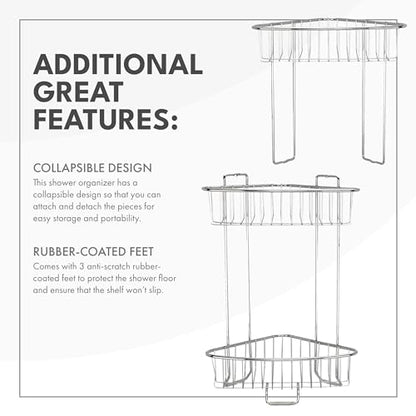 ToiletTree Products Stainless Steel Floor Shower Caddy - Corner Caddy Shelf for Bathroom and Bath Storage - Rust-Proof Caddy for Shampoo, Soap, and More
