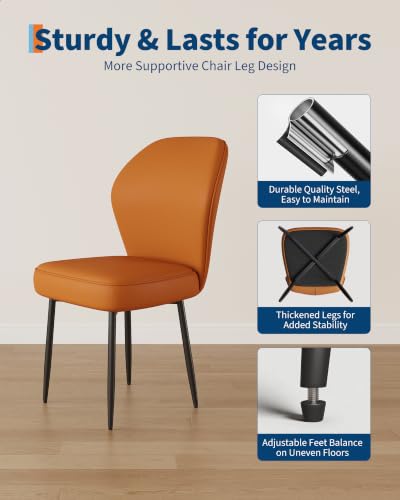 Garvee PU Leather Dining Chairs Set of 4, Modern Fabric Upholstered Kitchen Side Chairs with Metal Pegs, Brown - color: Brown, size: Set of 4