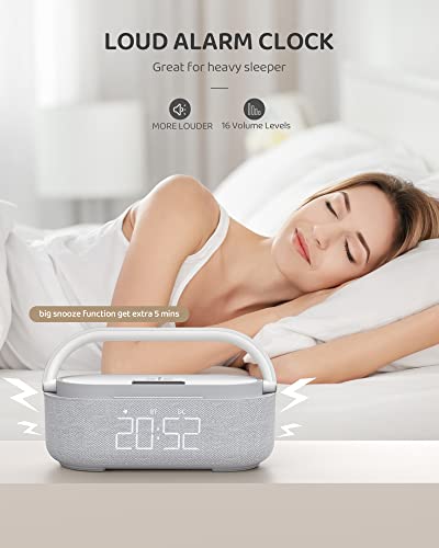 Bluetooth Speaker Alarm Clock & Wireless Charger for Bedside, Home, Office | FM Radio, Adjustable LED Night Light, 6 in 1 Bedroom Portable Speaker 2500mAh, Phone Stand - color: Gray