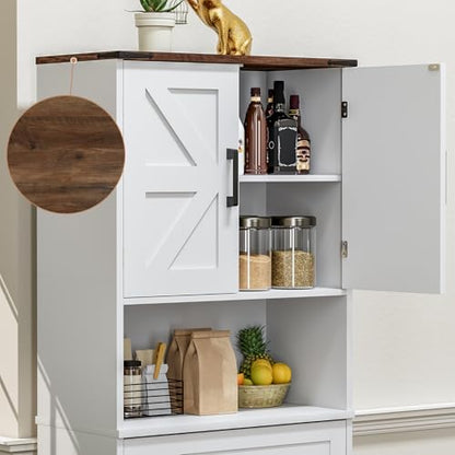 Farmhouse Kitchen Pantry Cabinet, 67" Tall Kitchen Storage Cabinet, Kitchen Hutch with Microwave Stand & Barn Doors and Drawers for Dining Room, Living Room, Study - color: White, style: Farmhouse