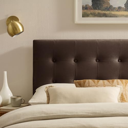 Modway Emily Full Size Performance Velvet Headboard in Chocolate Brown - Stain-Resistant Velvet Upholstery with Button Tufting and 7 Adjustable Height Positions - color: Chocolate Brown, size: Full