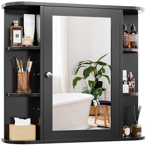 Bathroom Medicine Cabinet with Mirror, Wall Mounted Home Storage with Door, Over The Toilet Space Saver Storage Cabinet, Bathroom Cabinet Wall Mounted, Black